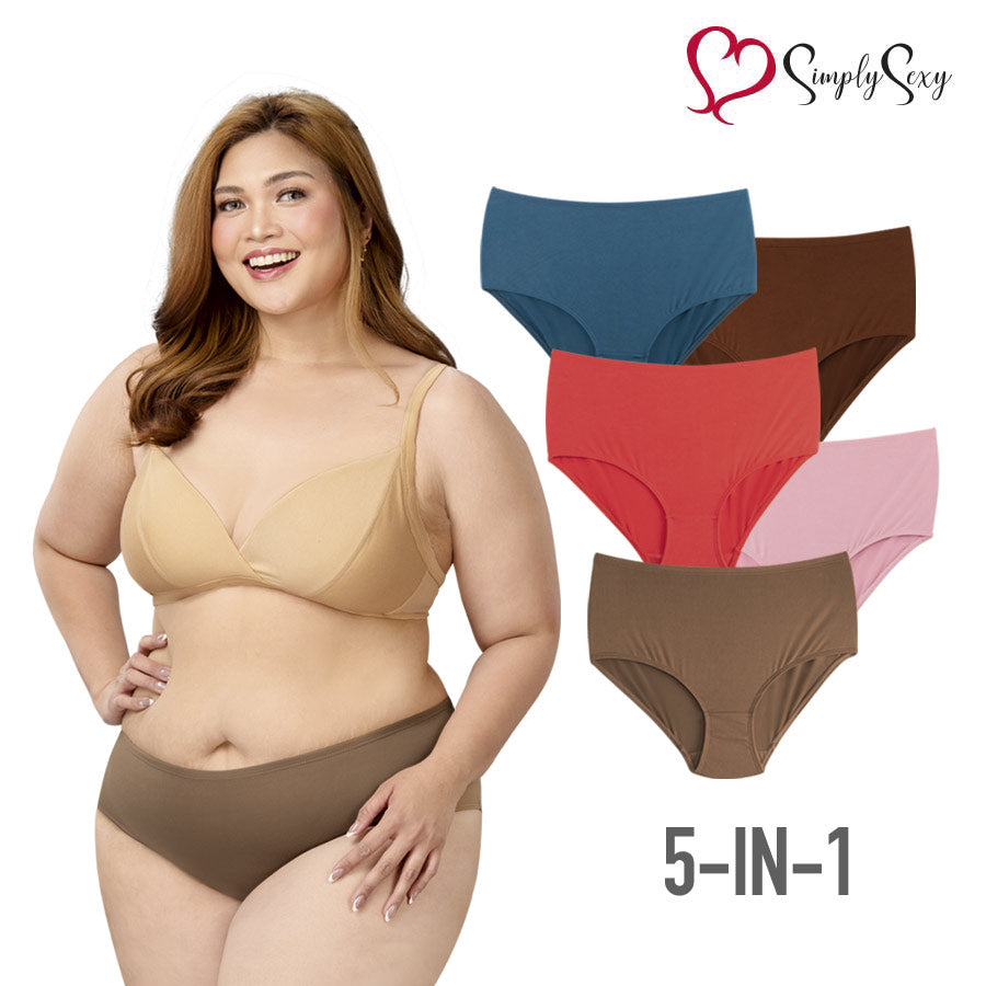 Lorelkate Ladies' Plus Multicolor 5-in-1 Full-Rise Plain Panty with Inside Garter