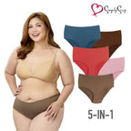 Lorelkate Ladies' Plus Multicolor 5-in-1 Full-Rise Plain Panty with Inside Garter