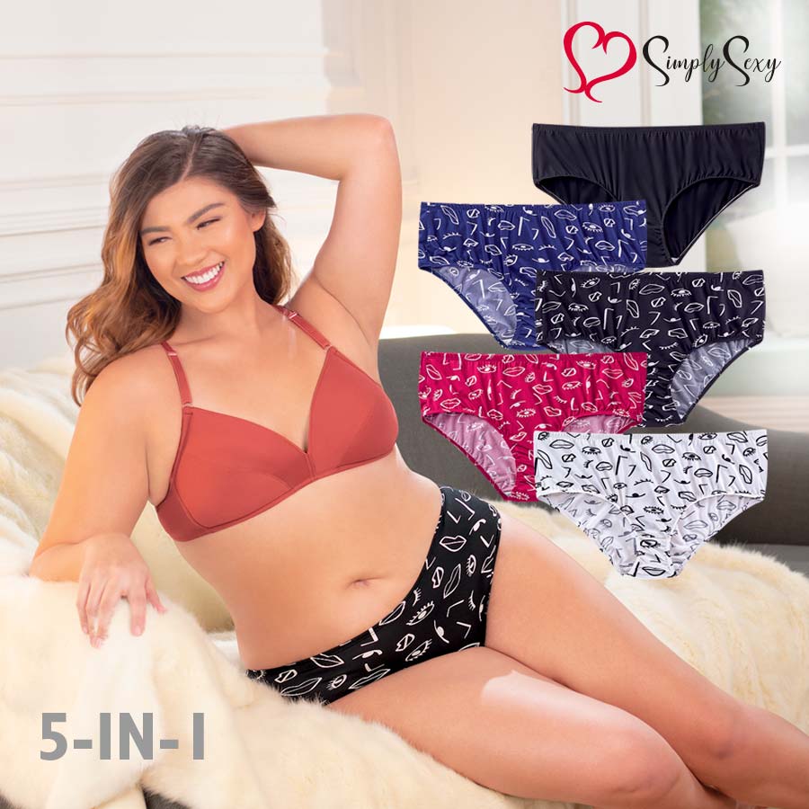 Cleonie Plus Ladies' Printed 5-in-1 Bikini Panty with Inside Garter