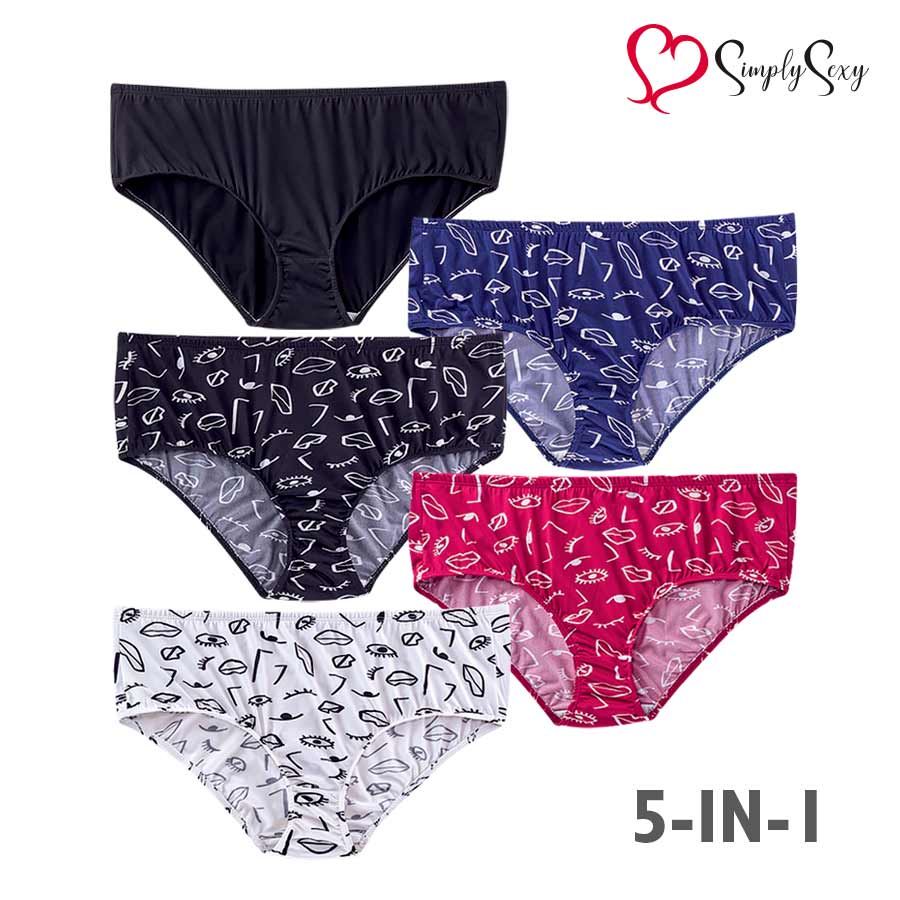 Cleonie Plus Ladies' Printed 5-in-1 Bikini Panty with Inside Garter