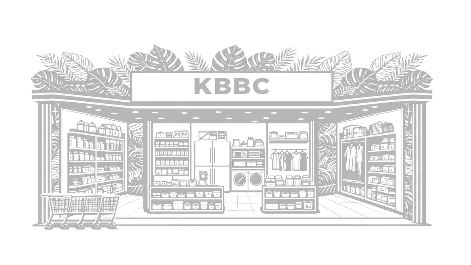 Outline of a store interior with 'KBBC' branding